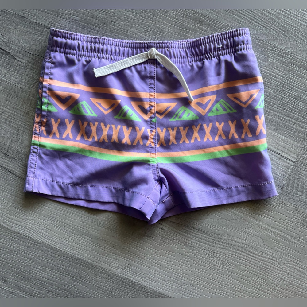 Chubbies Kids Swim Trunks in Purple with Orange and Green Accents
